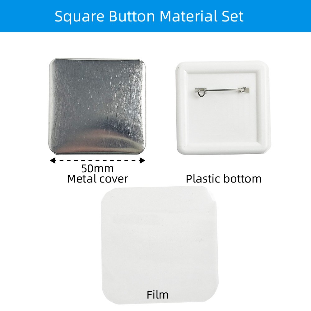 50mm Square Shape Badge Button Machine Kit, Machine, Cutter, and 100 Sets Materials