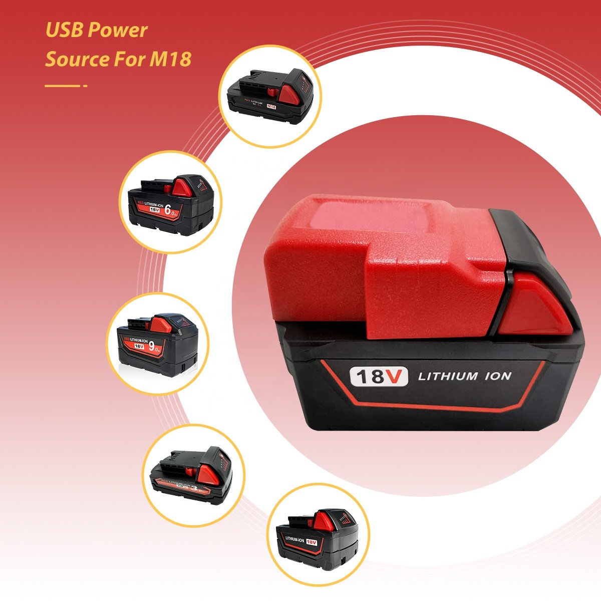 N18 Li-ion Battery Charger Adapter Converter Portable Accessories for Milwaukee 14.4v 18v Battery USB Adapter
