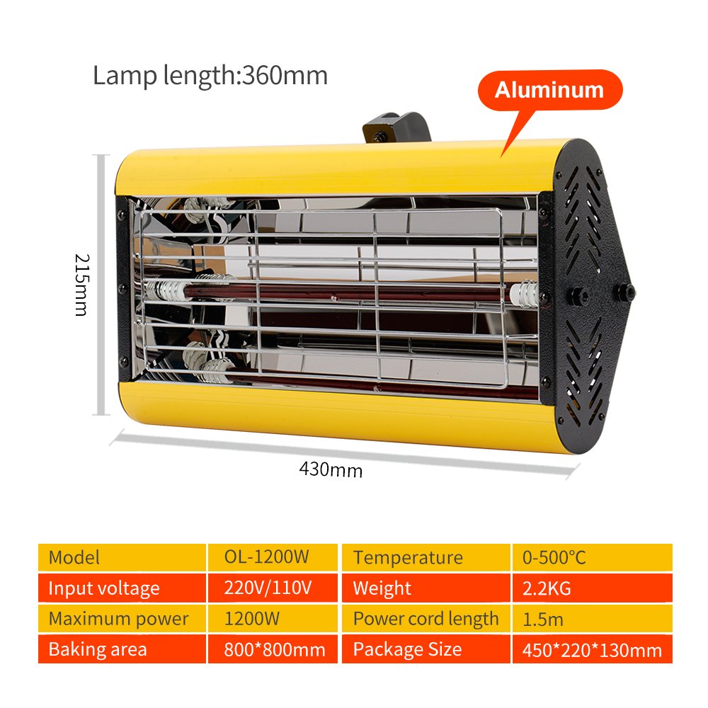 Cost-effective 1200 W Hand-held Portable Ir Shortwave Infrared Paint Curing Lamp for Car Painting Drying Baking Heat Lamp