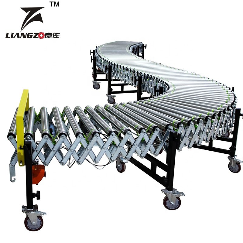 LIANGZO Electric Power Retractable Flexible Expandable Roller Conveyor for Sale