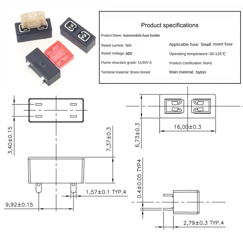 Standard Mini Pcb Installation Fuse Holder 30a 60v Auto Clip Holder 5x20 Pcb Mount Fuse Holder Vertical