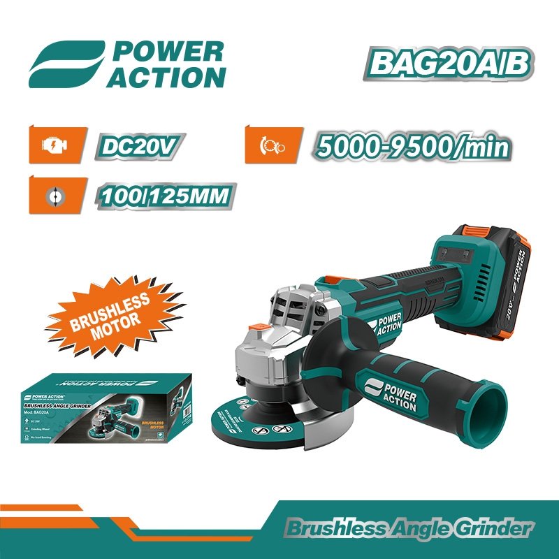 Power Action Electric Industrial Brush-less DC18V 20V 115mm Cordless Angle Grinder BAG20