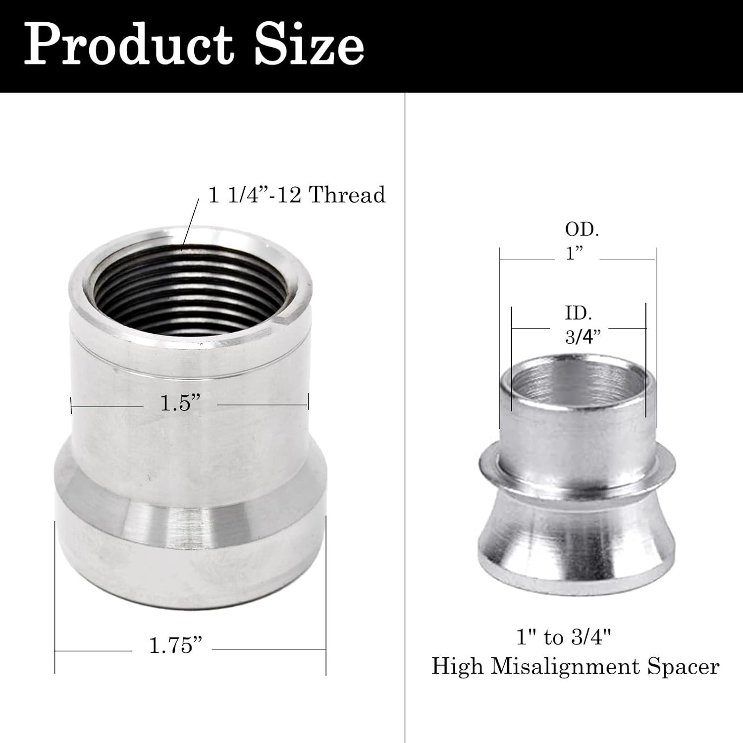 1.25'' Heim Joint Rod End Kit, Right and Left Hand Thread 1 1/4'' Chromoly Joints Heat Treated Chromoly with Round Tube Adapter