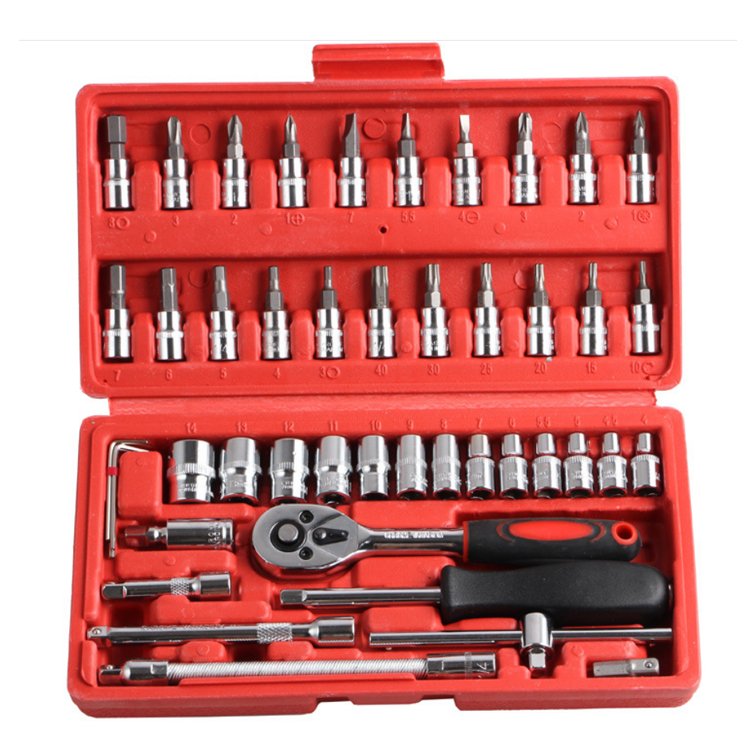 Set of 46pcs Manual Machine Auto Repair Combination Tool sets Hand Impact Spanner 1/4" Small Socket Wrench&Screwdriver Bits Kits