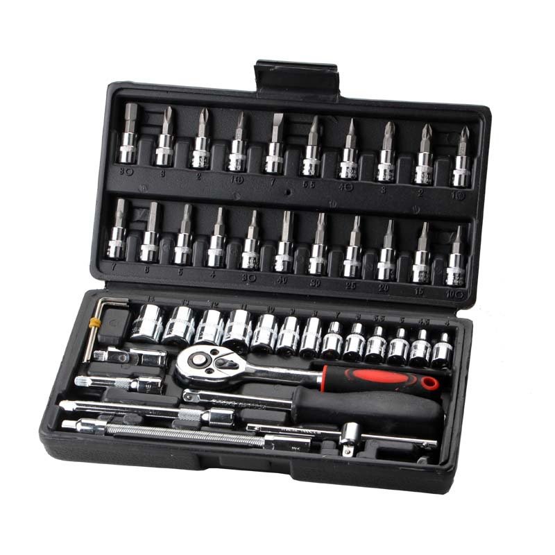 Set of 46pcs Manual Machine Auto Repair Combination Tool sets Hand Impact Spanner 1/4" Small Socket Wrench&Screwdriver Bits Kits