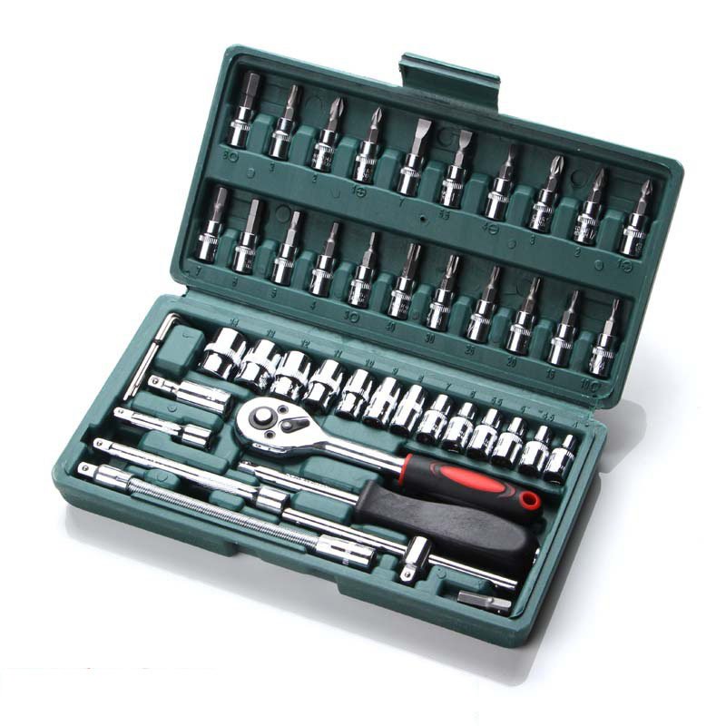 Set of 46pcs Manual Machine Auto Repair Combination Tool sets Hand Impact Spanner 1/4" Small Socket Wrench&Screwdriver Bits Kits
