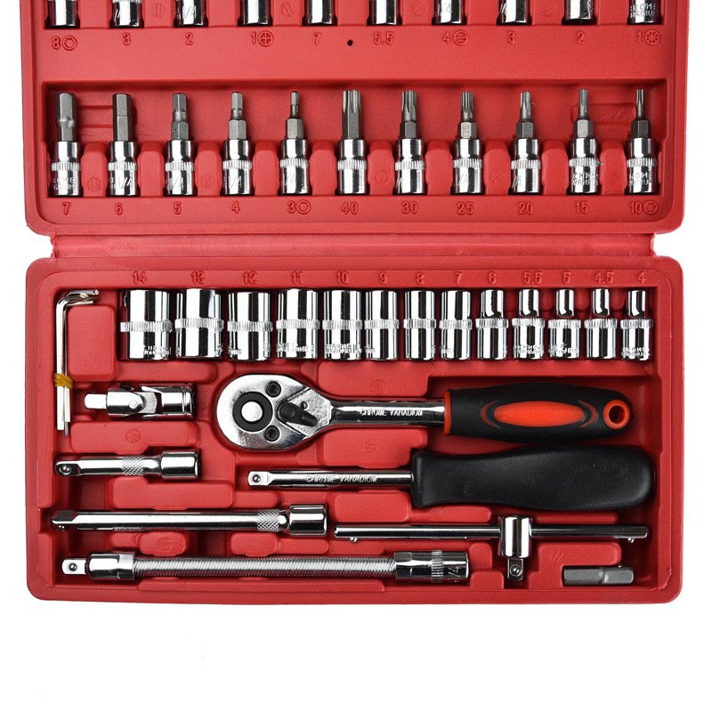Set of 46pcs Manual Machine Auto Repair Combination Tool sets Hand Impact Spanner 1/4" Small Socket Wrench&Screwdriver Bits Kits