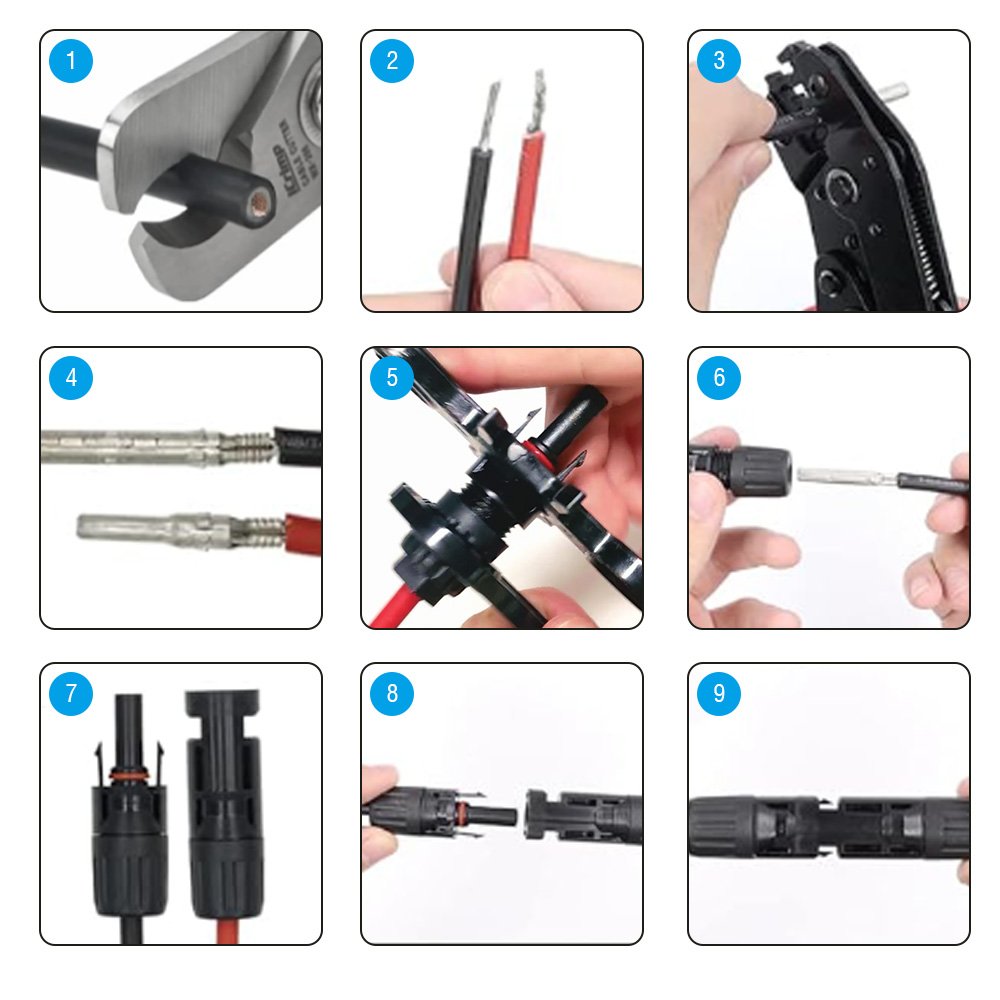 Solar Connector Set 4 6mm2 PV Cable Solar Press Crimper Crimping Tool Kit For solar Panel System