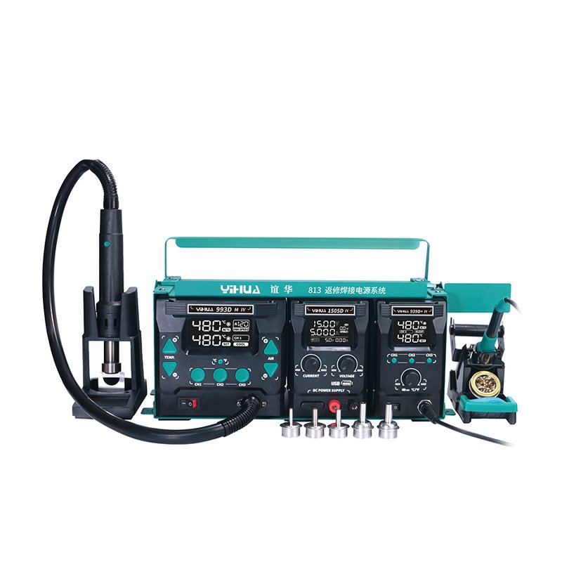 813 3 Machines Combination Repair Station Adjustable Temperate Digital Display Internal Heat Hot Air Soldering Rework Station