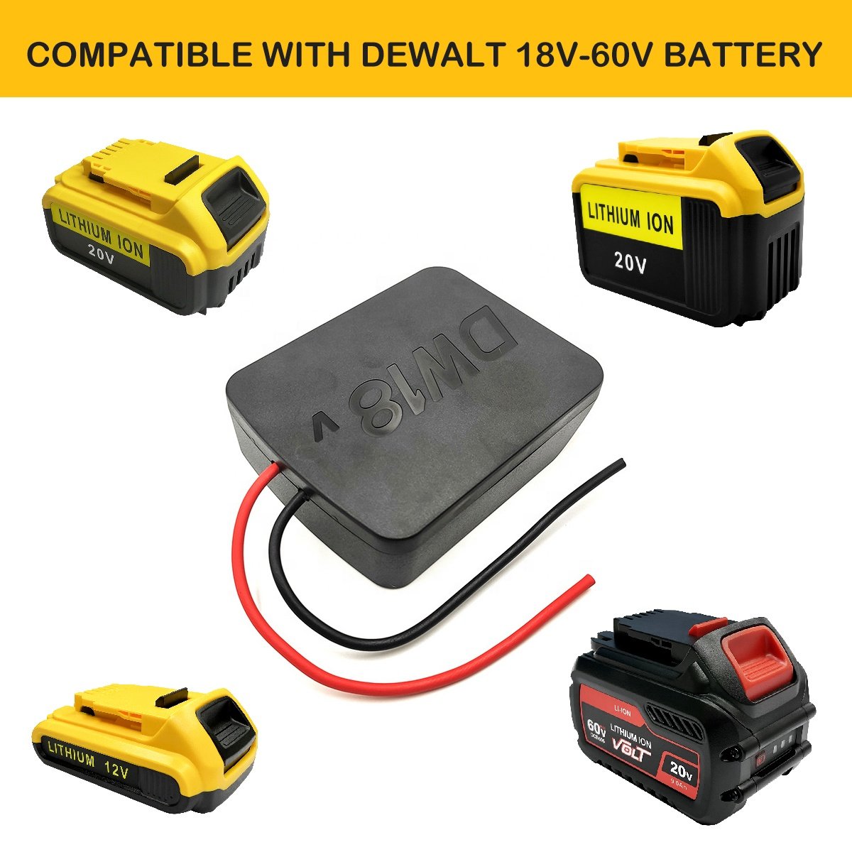 14AWG DIY Wire Li-ion Battery Adapter Connector Compatible for Dewalt 20v Battery DCB200 DCB205 Power Tools Accessories