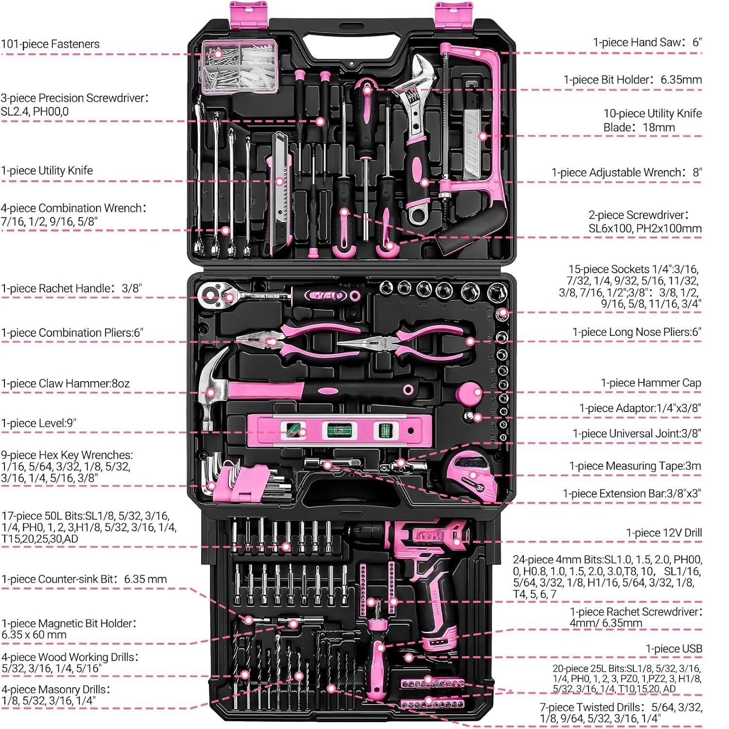 Am-azon Hot Sale Electrical Power Combo Kit Cordless Drill Machine Set Other Hand Wrench Tool Box Set Tools Kit Power Tool Sets