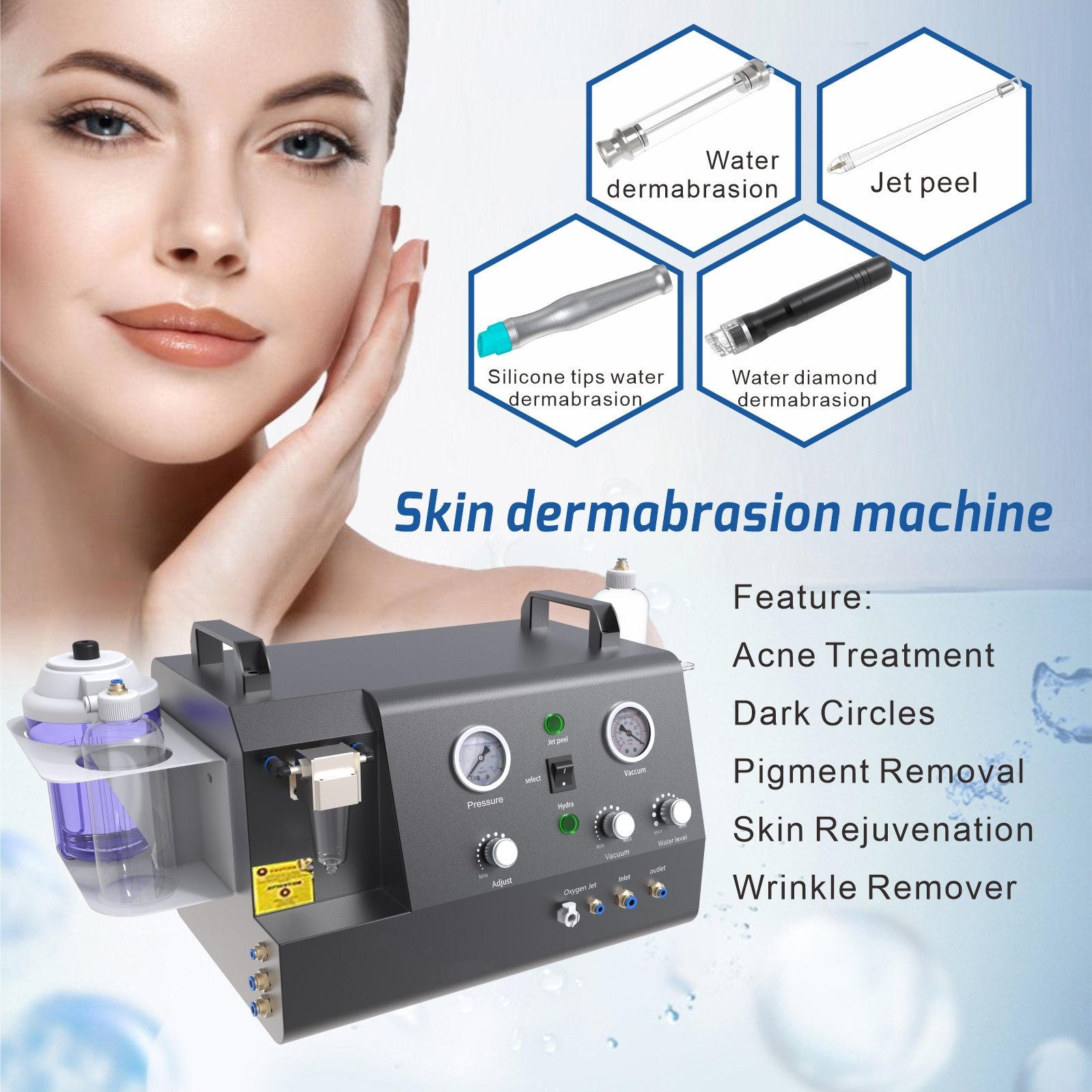 Professional 2 / 4 in 1 Oxygen Jet Water Peeling Oxygen Hydradermabrasion Jet Peel Machine