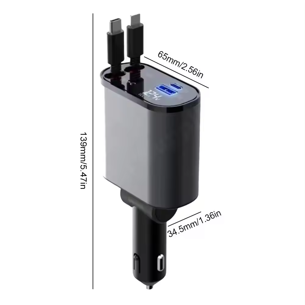 Multi functional Mobile Phone Accessories 4 In 1 Cable Retractable Car Charger Quick Charging with telescopic cable