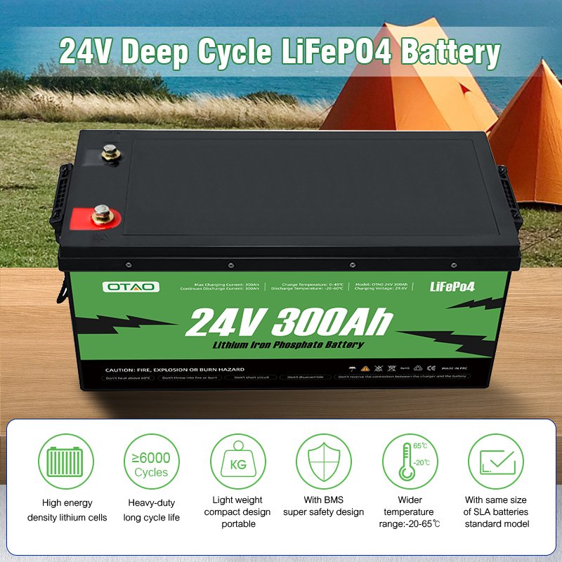 OTAO Lifepo4 Lithium Ion Battery Pack Deep Cycle Lipo Batterie For Forklift 24V 300AH 100AH 12V 50AH Energy Storage Battery Cell