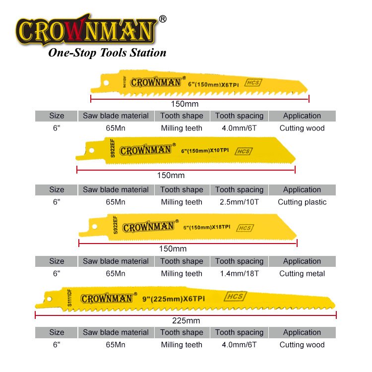 CROWNMAN Power Tools Accessories 10pcs 6"/9" Reciprocating Saw Blades For Wood/Plastic Metal Fast Cutting