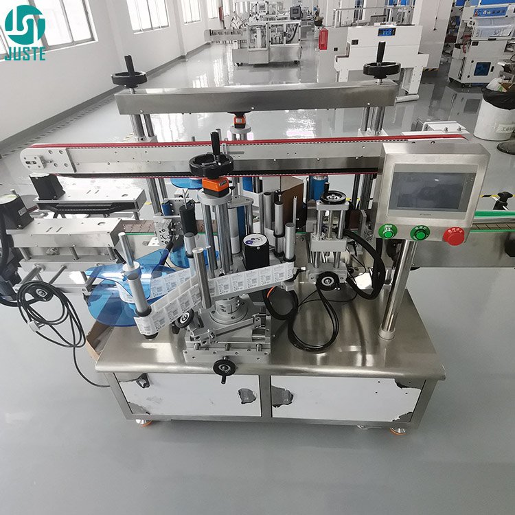 Industrial Automatic Flat Label Applicator 2 Two Dual Double Side Head Labeling Machine for Square Box Food Container Coconut