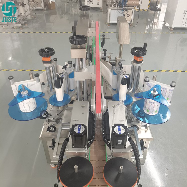 Industrial Automatic Flat Label Applicator 2 Two Dual Double Side Head Labeling Machine for Square Box Food Container Coconut