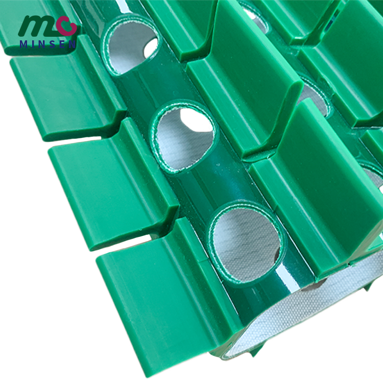 Manufacturer customized punching holes added baffle green PVC sidewall conveyor belt