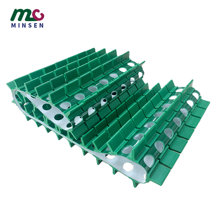 Manufacturer customized punching holes added baffle green PVC sidewall conveyor belt