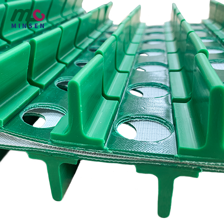Manufacturer customized punching holes added baffle green PVC sidewall conveyor belt