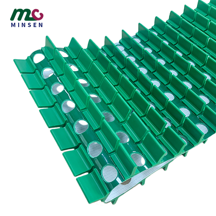 Manufacturer customized punching holes added baffle green PVC sidewall conveyor belt