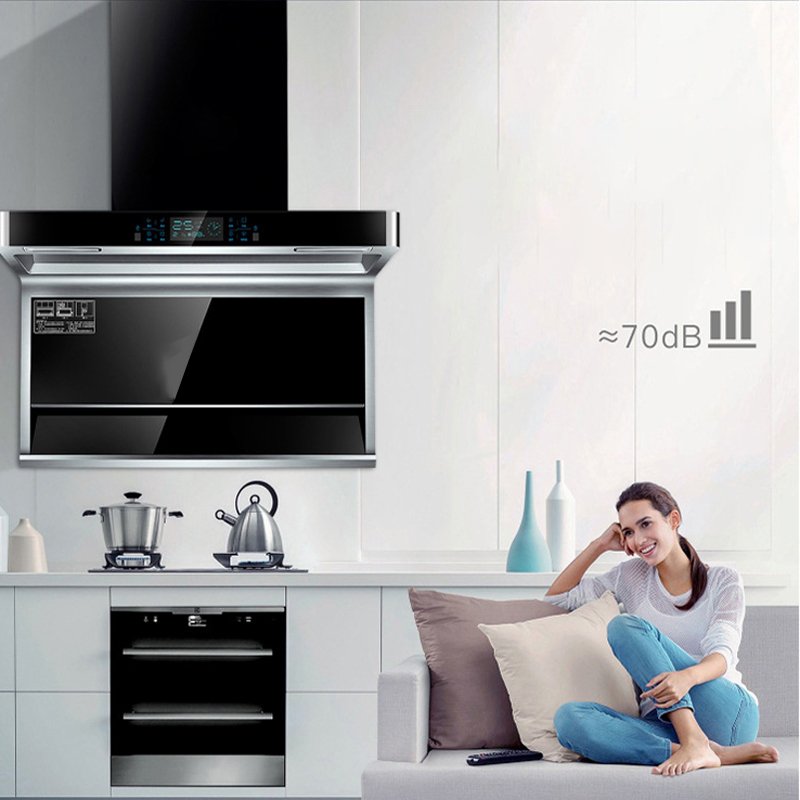Screen Touch Electrical Range Hood Integrated Double Motor Range Hood SS Chimney MAXKY Kitchen Copper Motor Stainless Steel 200