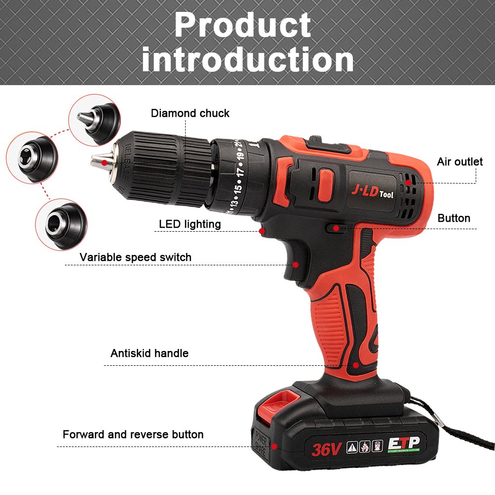 21V High Torque Portable Cordless Drill Set Wireless Battery Power Impact Drills Rechargeable Home Electric Screwdriver Kits