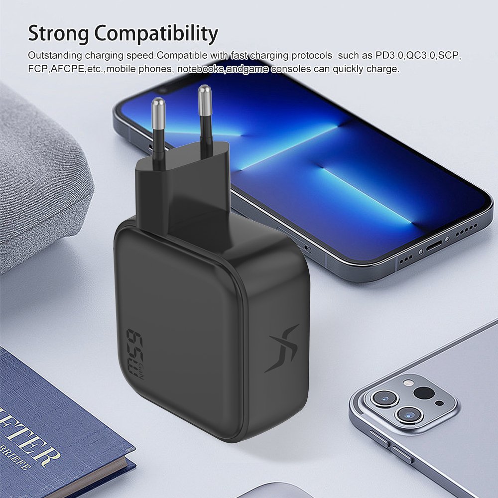 EU Plug High End 3 Ports GaN USB Type C Wall Charger Super Fast 65W Phone charging Power Adapter