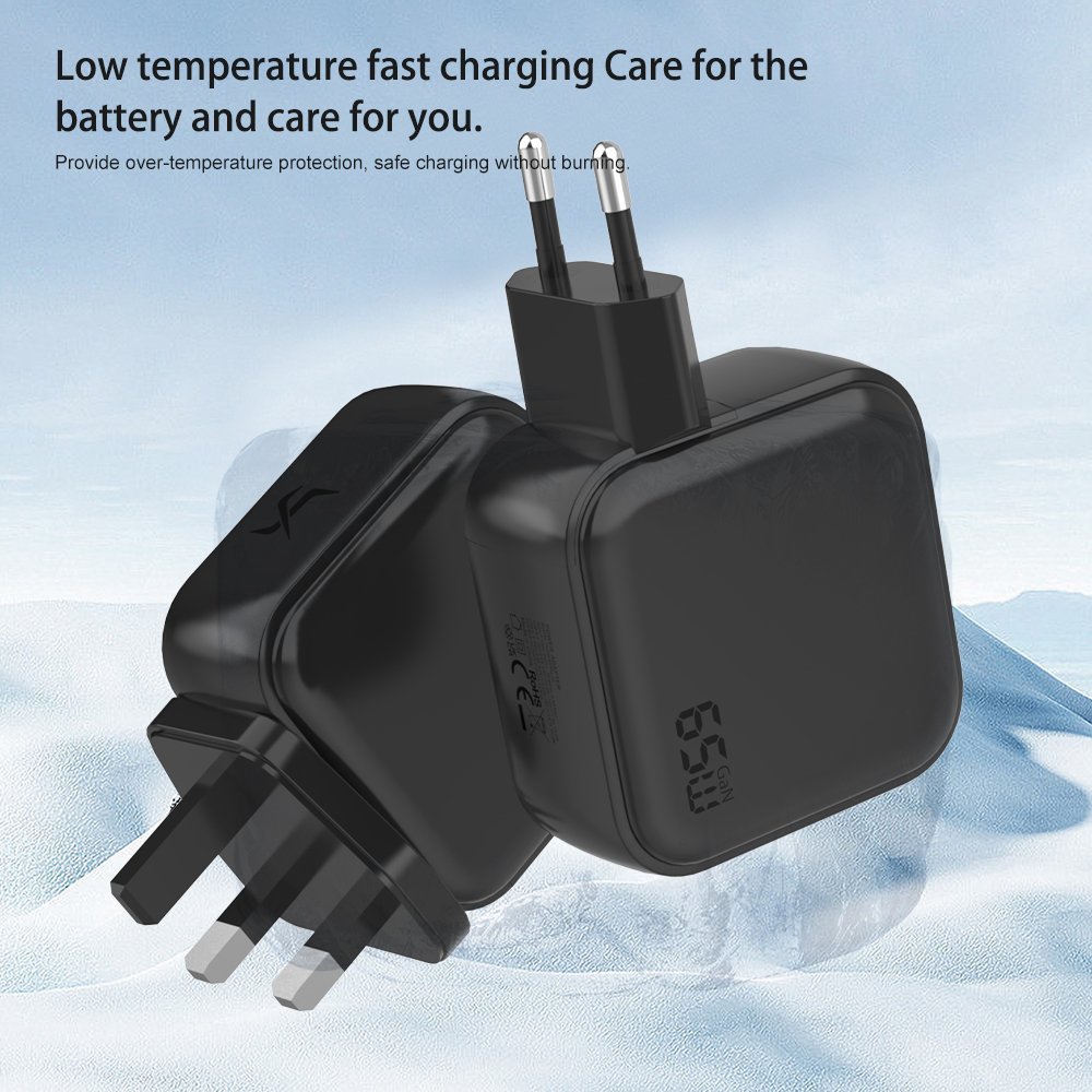 EU Plug High End 3 Ports GaN USB Type C Wall Charger Super Fast 65W Phone charging Power Adapter
