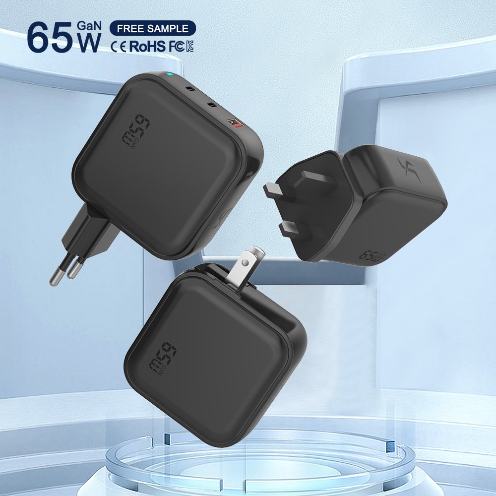 EU Plug High End 3 Ports GaN USB Type C Wall Charger Super Fast 65W Phone charging Power Adapter