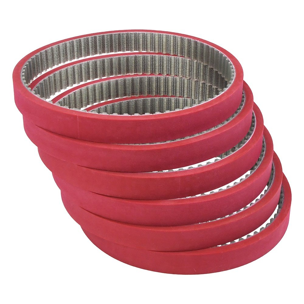 Factory machinery polyurethane timing teeth belt transmission vulcanized rubber coated belt packing machine with red rubber