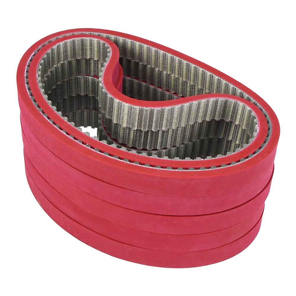 Factory machinery polyurethane timing teeth belt transmission vulcanized rubber coated belt packing machine with red rubber