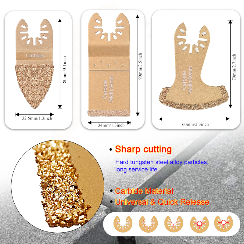 Power Accessories Universal Kit Carbide Oscillating Multi Tool Blade, Multitool Saw Blade for Tile Grout Mortar Concrete Masonry