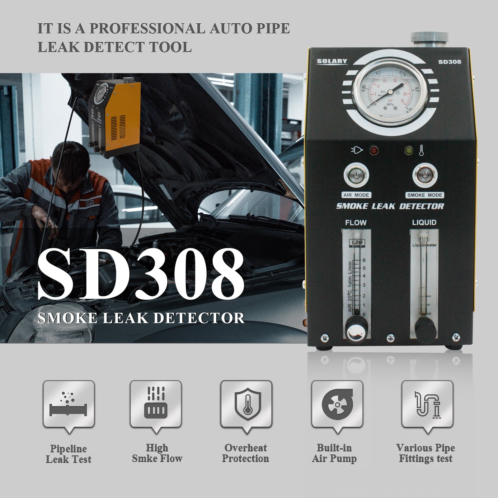 SD308 Diagnostic Car Tools Leak Detector of Pipe Systems for Auto Smoke Leak Detector Body Shop Repair Tools