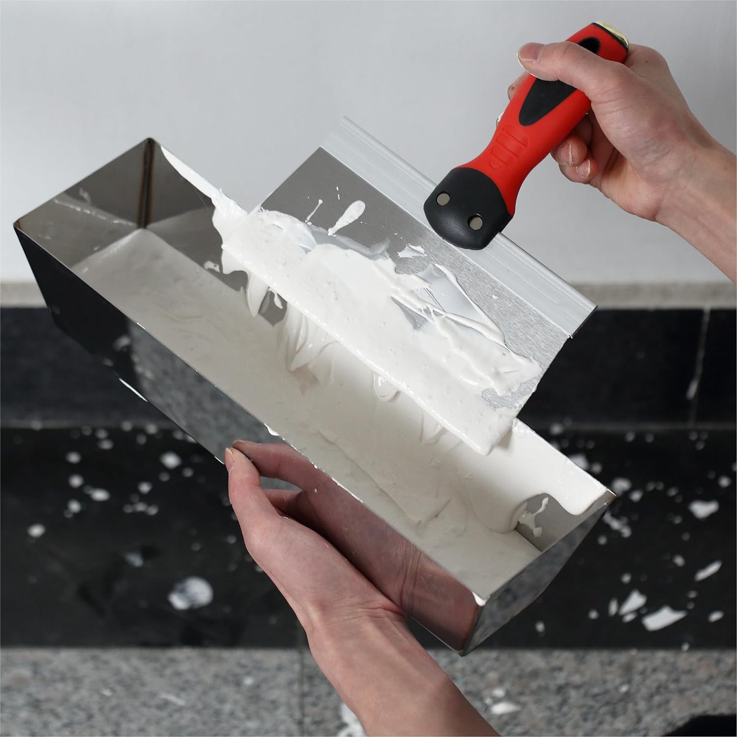 Drywall Knife Set Stainless Steel Drywall Hand Tool Kit Includes Putty knife,Taping knife, Painter Scraper Tool & 12" Mud Pan
