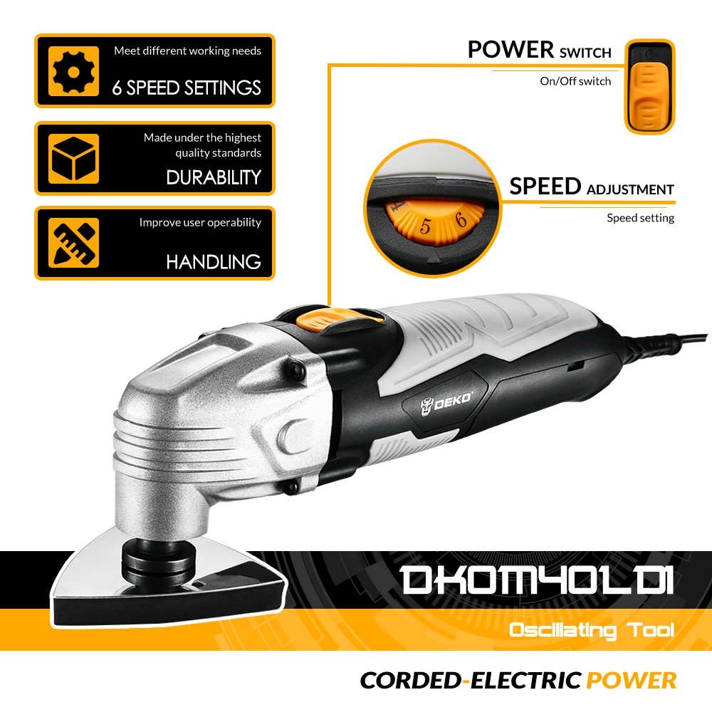 DEKO DKOM40LD1-S1 220V Multifunction Other Power Tools Oscillating Tool Trimmer Saw Variable Speed with Accessories Woodworking