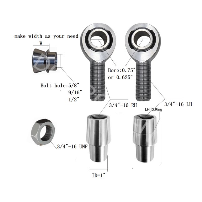 ROD ENDS chromoly heim joints with kits 5/8 3/4 7/8 11/4
