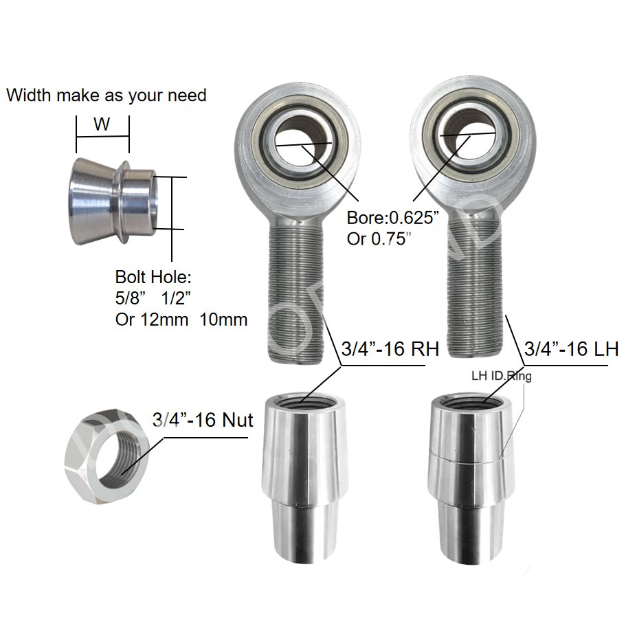 ROD ENDS chromoly heim joints with kits 5/8 3/4 7/8 11/4