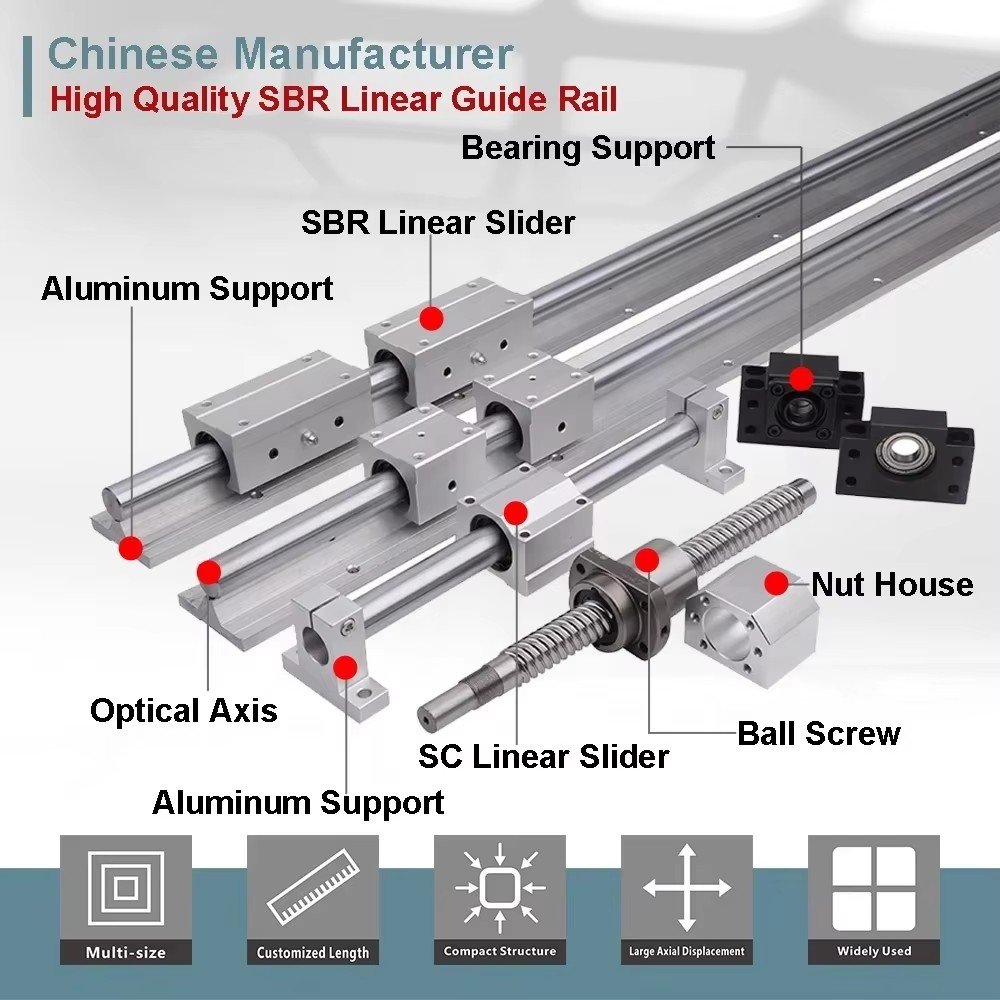 Free Sample Chinese Manufacturer SBR10 SBR12 SBR16 SBR20 Aluminum SBR12UU 12mm Linear Shaft Guide Rail Bearing Optical Axis