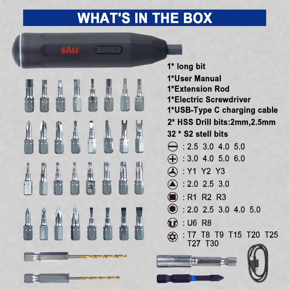 SALI 39 in1 Rechargeable 1200mAh lithium battery 3.6V cordless precision mini electric screwdriver set