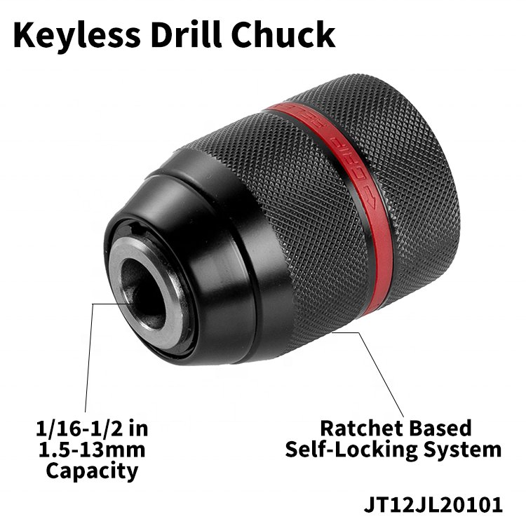Keyless Drill Chuck 13mm with Locking System 1/2"-20 UNF Double-Sleeve Metal Housing Ratcheting Power Tools Accessories