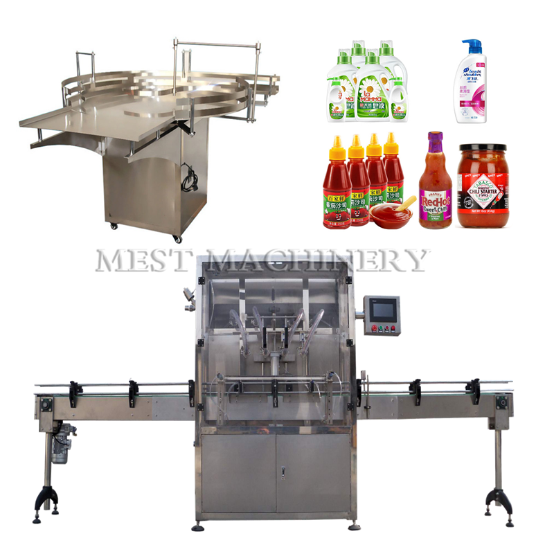 Automatic Piston Paste Filler Chili Sauce Tomato Thick Sauce Tahini Glass Jar Filling Machine With Mixer