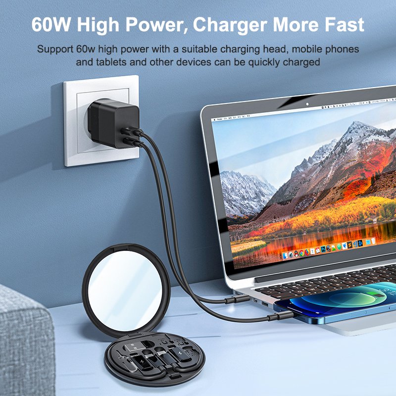 Multifunctional Data Cable Conversion Head Portable Storage Box Multi-Type Charging Line Convertor USB Type C Adapter Tool