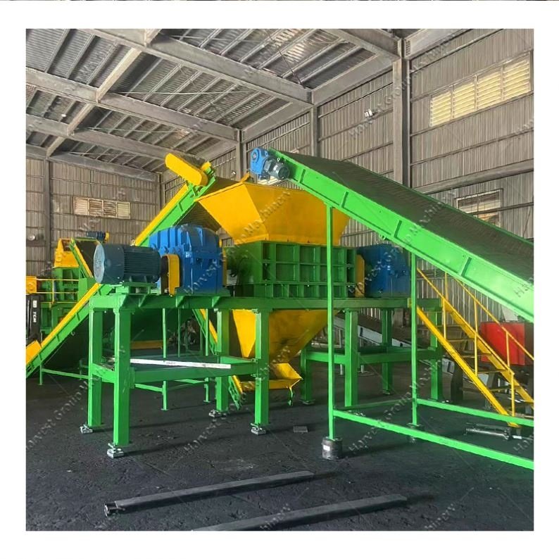 Tire Crusher Equipment Tyre Shredding Recycling Machines Double Shaft Shredder Machine Fully Automated Tire Crusher Plant