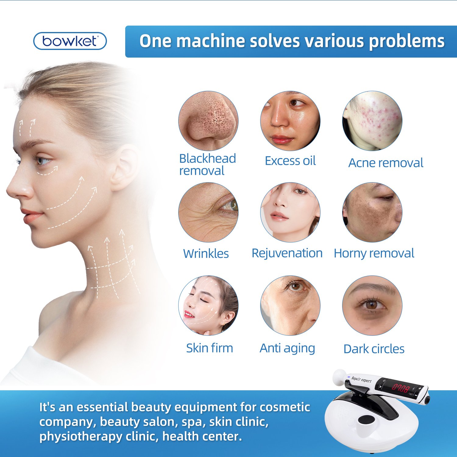 BOWKET Scar Acne Removal and Wrinkle Remover Skin Rejuvenation Device Ozone Plasma Pen Face Lift Tightening US/EU Plugs