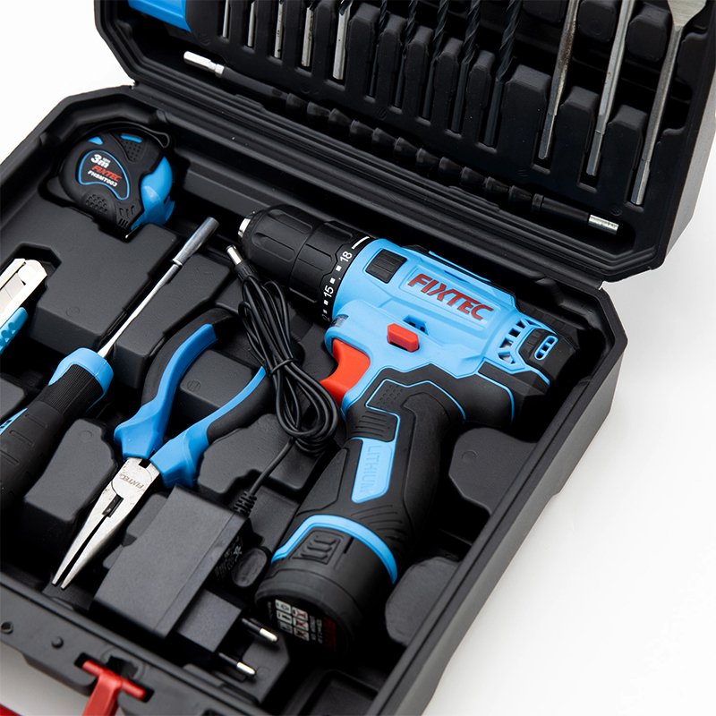FIXTEC 12V Cordless Drill Wireless Combo Kit 60pcs Accessories Battery Drilling Machine with Case