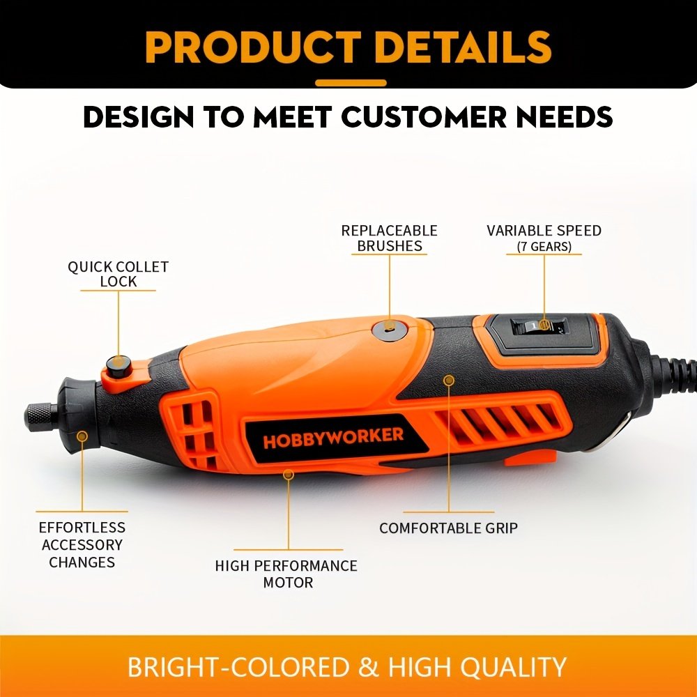 he Hobbyworker Rotary Tool Kit With 129pcs Accessories, 110V 160W Power Rotary Tool with Flexible Shaft & Accessories