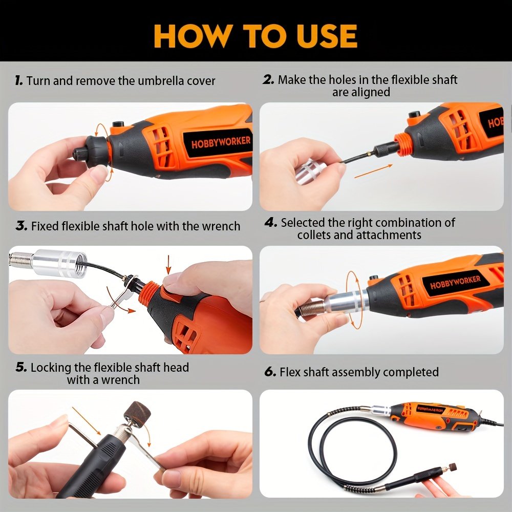 he Hobbyworker Rotary Tool Kit With 129pcs Accessories, 110V 160W Power Rotary Tool with Flexible Shaft & Accessories