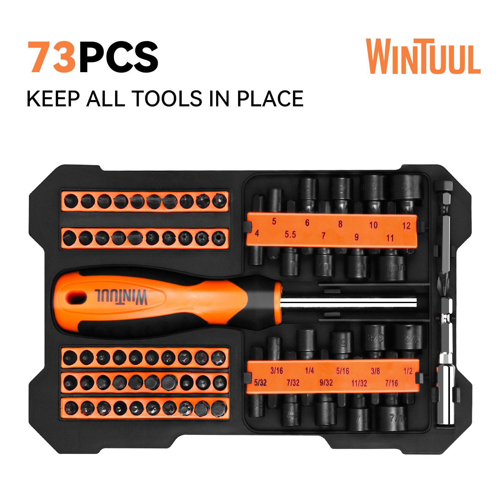 73pcs Power Tool Accessories Set Including Electric Nut Driver Screwdriver Bits Hand Tool Set with Socket Adapter