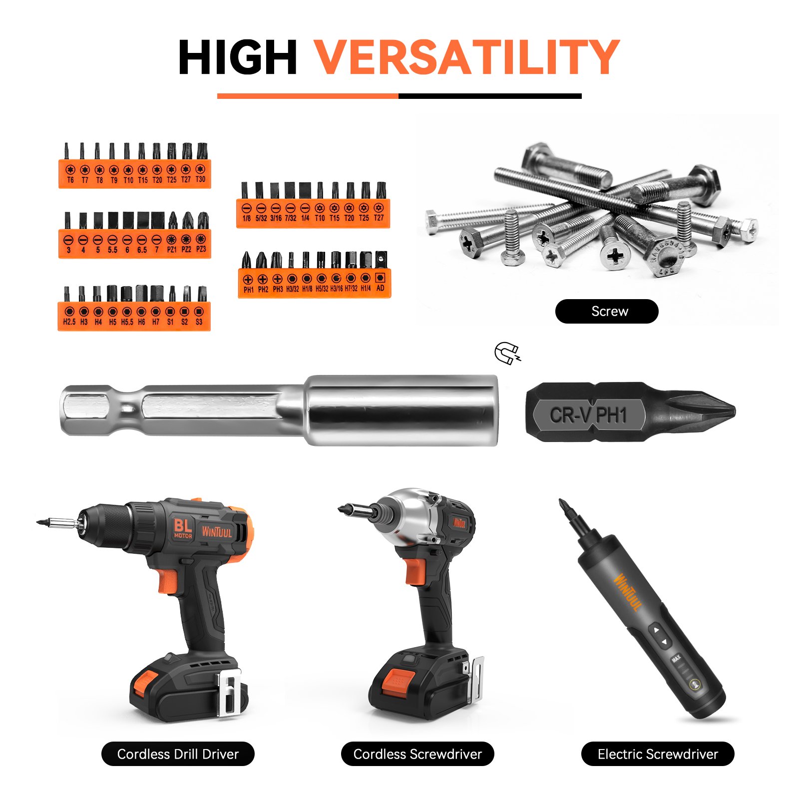73pcs Power Tool Accessories Set Including Electric Nut Driver Screwdriver Bits Hand Tool Set with Socket Adapter